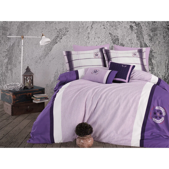 Lilac/White/Purple 100% Cotton Duvet Cover Set