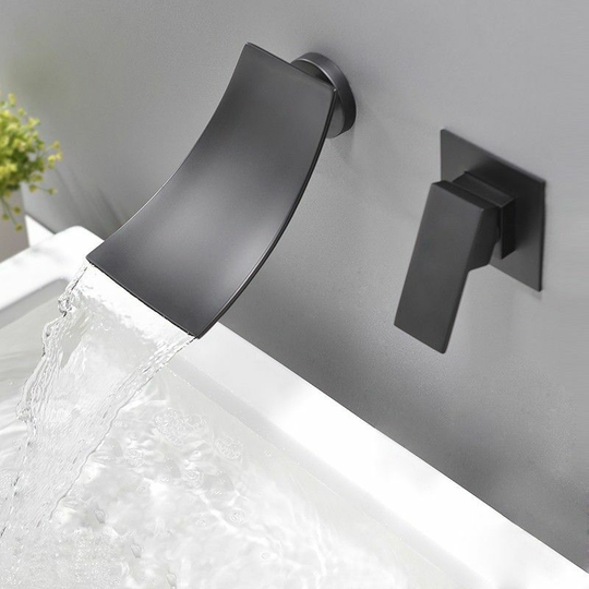 Sophisticated Single Handle Wall Mounted Lavatory Faucet in Solid Black