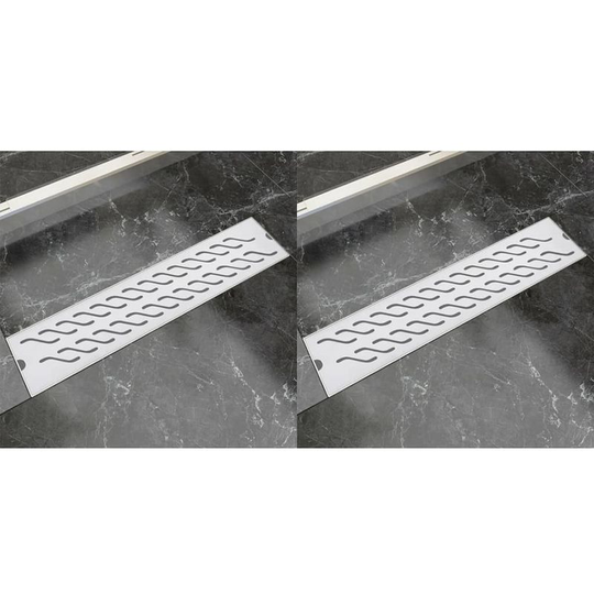 Linear Shower Drain 2 pcs Wave 530x140 mm Stainless Steel VD18848 - Hommoo
