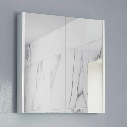 600mm Bathroom Mirror Cabinet Two Door Cupboard Wall Hung White - White