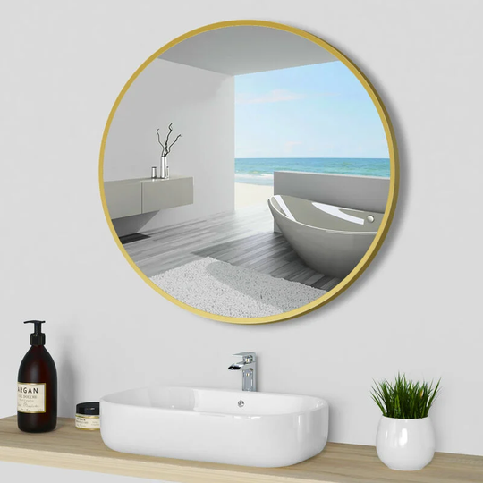 Biubiubath - 50cm Round Wall Mounted Mirror with Black/Gold Frame for Bathroom|Home Decoration|Makeup|shaving