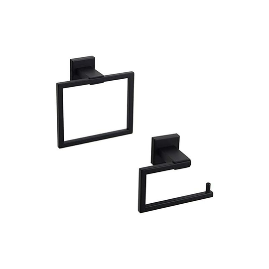 2 Piece Stainless Steel Tub Shower Set (Towel Ring Toilet Paper Holder) Matte Black Finish Modern Style