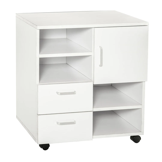 Mobile Storage Cabinet Sideboard Cupboard With Drawers 4 Shelves Lockable Wheels White