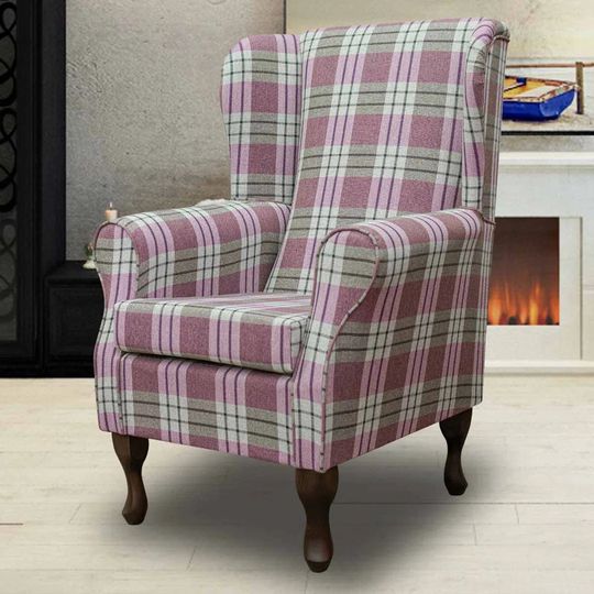 Pink Tartan Wingback Armchair