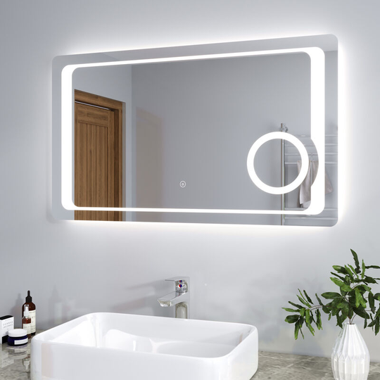 1000 x 600mm Anti-foggy Wall Mounted Mirror, Frontlit led Illuminated Bathroom Mirror with 230V Shaver Socket, 3 Times Magnifying - Elegant
