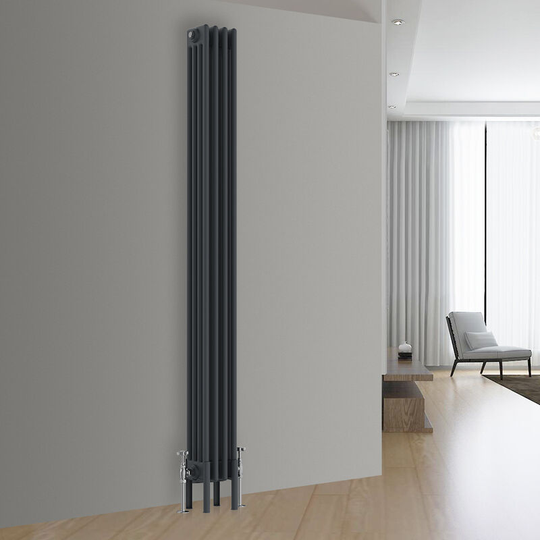 NRG - Traditional Cast Iron Style Radiator Anthracite Central Heating Rads Vertical 4 Column 1800x200mm