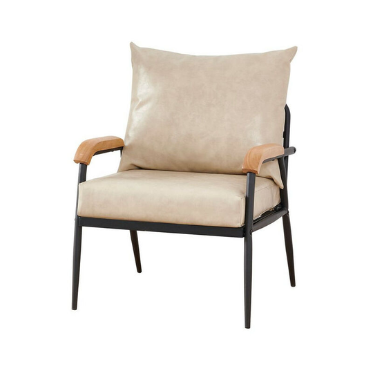 Single Sofa, Retro Modern Lounge Armchair with Metal Frame and pu Leather Cushion, Beige