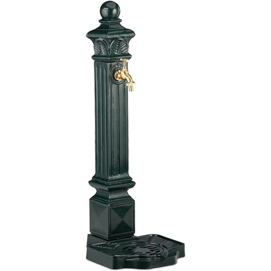 Relaxdays - Freestanding Water Fountain, Antique Look, Column with Faucet & Basin, hwd: 80 x 28 x 32 cm, Dark Green