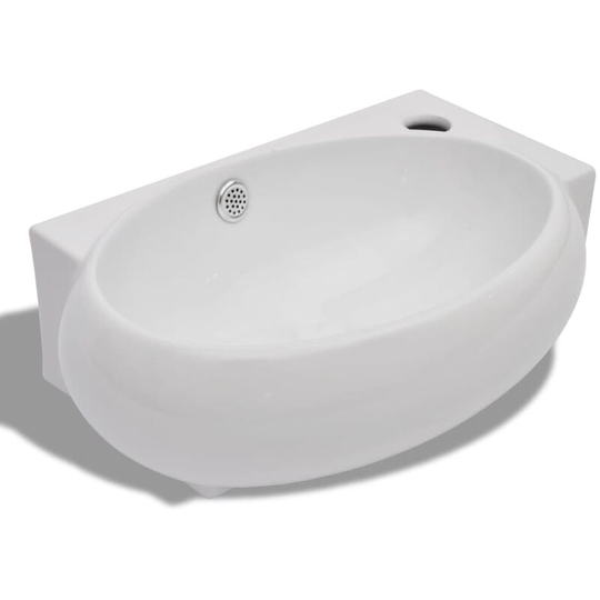 Ceramic Sink Basin Faucet & Overflow Hole Bathroom White Vidaxl White