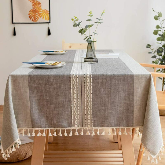 Gift - Washable Stain Resistant Rectangular Tablecloth Cotton Linen Tablecloth Embroidered Tassel Tablecloths for Kitchen Dining Table Buffet