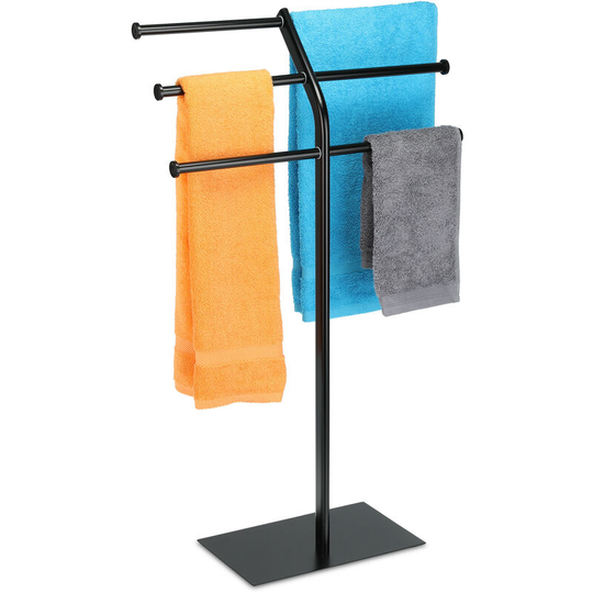 Relaxdays - freestanding towel rack with 3 rails, 3 bars for 6 bath sheets, bathroom 3-tiered stand, made of iron, black