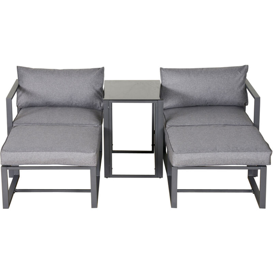 5 Piece Garden Conversation Set 2 Footstools End Table with Cushions - Grey - Outsunny