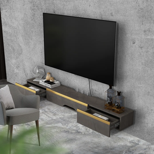 Floating TV Shelf, rtainment Media Shelf TV Wall Unit With 2 Drawers And 1 Large Door