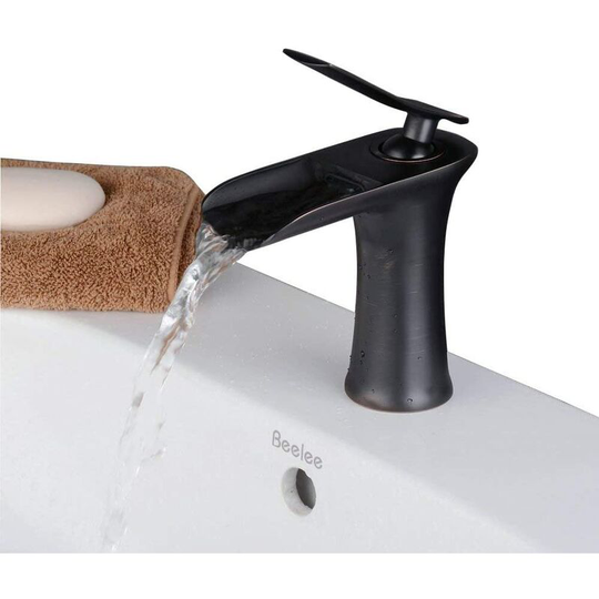 Perlerare - Single Handle Brass Bathroom Sink Faucet, Single Handle Sink Faucet with Ceramic Cartridge, Black