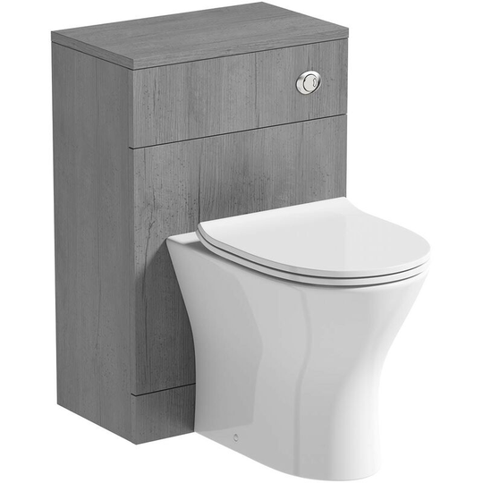 Lea concrete slimline back to wall unit 500mm and Derwent round back to wall toilet with seat - Grey - Orchard
