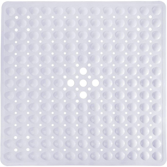 21 x 21 In Shower Mat for Bathtub, Non-Slip with Drain Holes Machine Washable, White