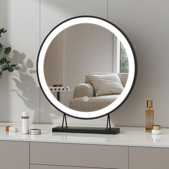 Meykoers - Hollywood Makeup Mirror ф48cm Dressing Table led Mirror, Black Border, Touch Control, 3 Color Lighting Tabletop Cosmetic Mirror