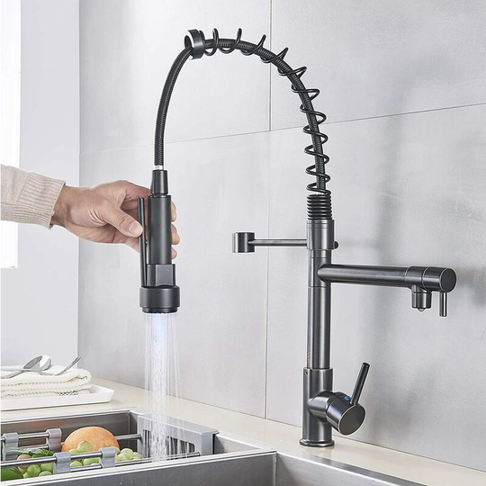 Kitchen Sink Mixer Tap, 360° Swivel Kitchen Taps, Kitchen Faucet with Pull Out Spray (Black)