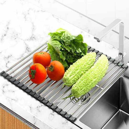 Kitchen Dish Drainer, Foldable Dish Drainer, Stainless Steel Kitchen Dish Drainer, Countertop Dish Drainer for Sink, Dish Drainer Mat, 43 x 35 cm