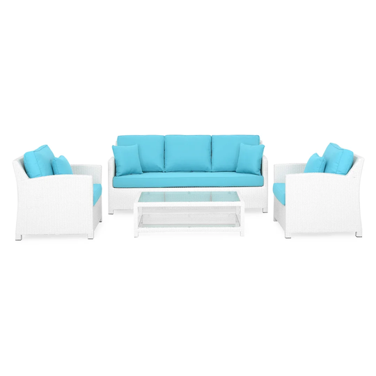 Set 2 Armchairs, Sofa And Coffee Table Safira White/turquoise