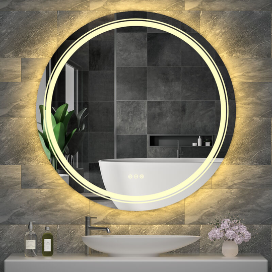 Modern Round Illuminated led Bathroom Mirror Touch Sensor + Demister, 900x900mm