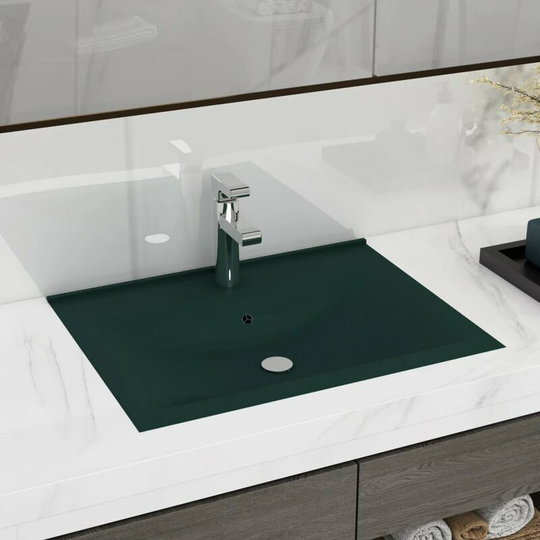 Luxury Basin with Faucet Hole Matt Dark Green 60x46 cm Ceramic - Green