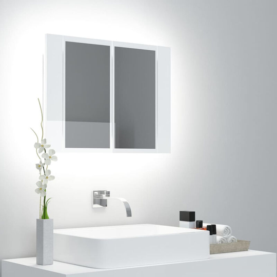 Led Bathroom Mirror Cabinet High Gloss White 60x12x45 cm