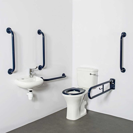 Close Coupled Disabled Toilet Doc m Pack White - Dark Blue Grab Rails - Nymas