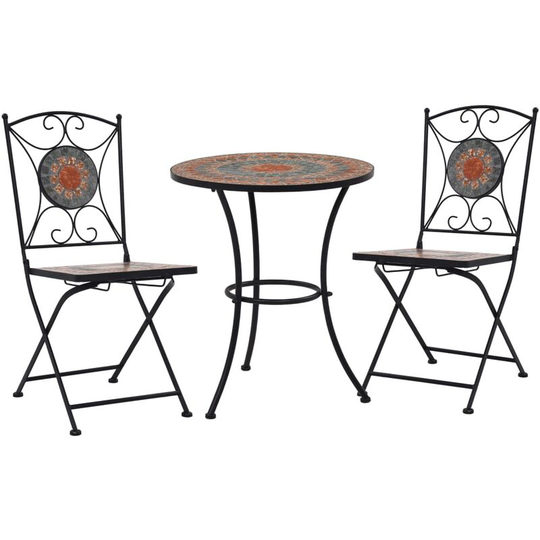 3 Piece Mosaic Bistro Set Ceramic Tile Orange/Grey - Orange
