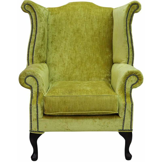 Chesterfield Saxon Queen Anne High Back Wing Chair Modena Mustard Velvet