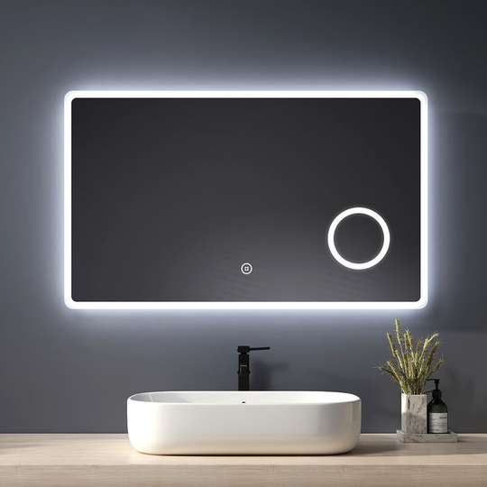 Backlit Illuminated Bathroom Mirror with Shaver Socket 900x700mm, Wall Mounted Multifunction led Bathroom Vanity Mirror with Touch Switch + Demister