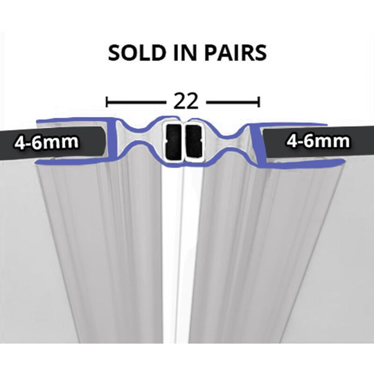 Magnetic Shower Seal for Screens or Doors | Fits 4, 5 or 6mm Glass | Sold as Pairs | MAG021 (200cm) - Clear