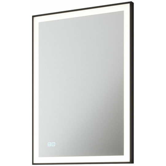 500 x 700mm IP44 matt black led Bathroom Mirror & Demister Tunable White Border