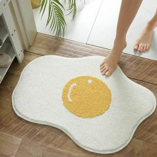 Ilovemilan - Fancy Soft Cute Yellow Egg Shape Children's Bath Mat Cartoon Plush Water Absorbent Bathroom Decor Carpet Bathtub Mat White Bath Mat Kids