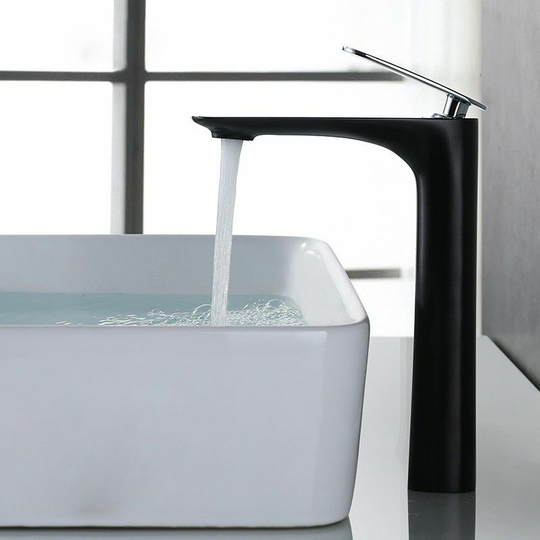 Contemporary tall sink faucet in black