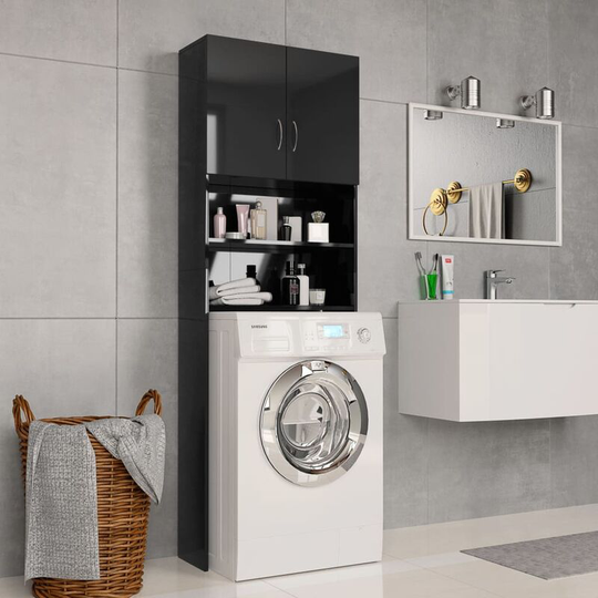 Washing Machine Cabinet High Gloss Black 64x25.5x190 cm Chipboard VDTD31063 - Topdeal