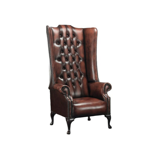 Chesterfield Soho 1780's Leather High Back Wing Chair Antique Rust