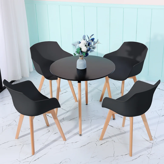 Round Dining Table With 4 Armchairs, Black