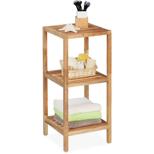 Relaxday Bathroom Shelf, 3 Shelves, h x w x d: 79 x 36 x 36 cm, Bathroom, Kitchen, Walnut, Natural