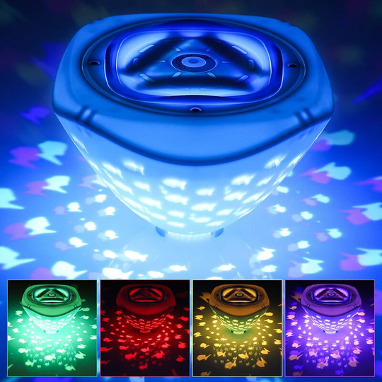 Perlerare - Swimming Pool Lights, Underwater Bathtub Light with Fish Projection, Floating Led Pool Lights with 6 Modes and 4 Colors, for Kids,