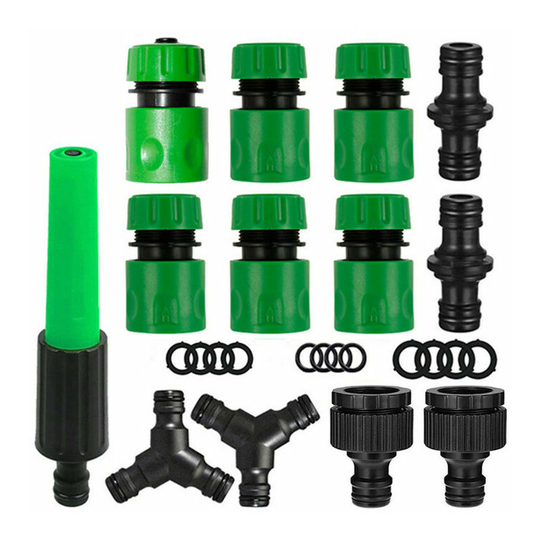 Tap connectors to connect a garden hose. (Plastic spray gun * 1, fast water connection 1/2 '* 6, tap connector 3/4' -1/2 '* 2, 1/2' Crossing right *