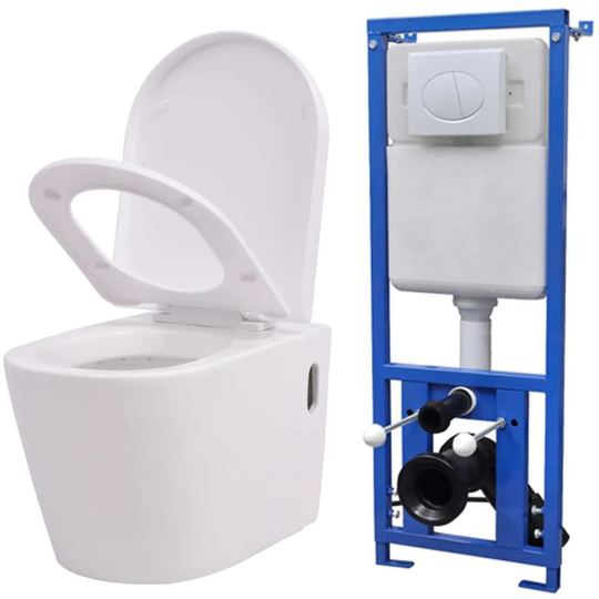 Wall Hung Toilet with Concealed Cistern Ceramic White VD17660 - Hommoo