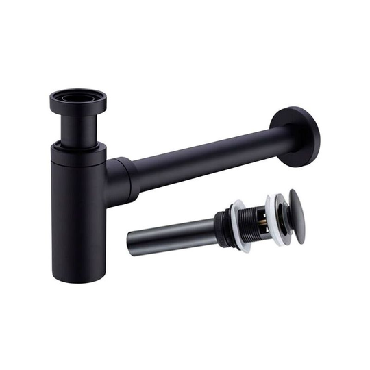 REA - Slotted Click-Clack Sink Drain + Black Powder Coated Waste Bottle Basin Trap