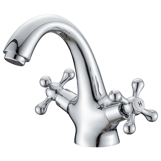 Double Handle Double Open Copper Lavatory Faucet, Hot and Cold Water Lavatory Faucet, Single Hole Lavatory Faucet