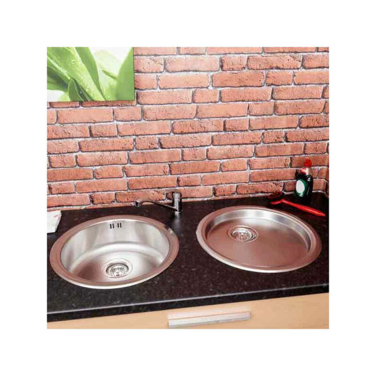 S�uber Round Kitchen Sink Single Bowl Drainer Stainless Steel Inset Basket Waste - Silver