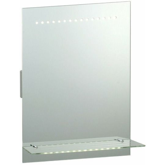 IP44 led Bathroom Mirror 50cm x 39cm Vanity Light Glass Shelf & Shaver Socket