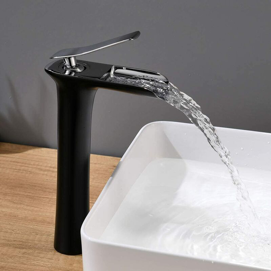 Swyeoot - Waterfall Bathroom Faucet Tall Bathroom Sink Faucet Black Chrome
