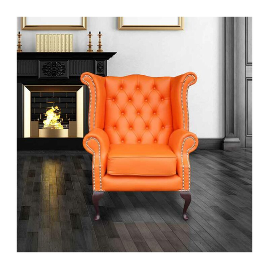 Chesterfield Queen Anne High Back Wing Chair uk Manufactured Orange
