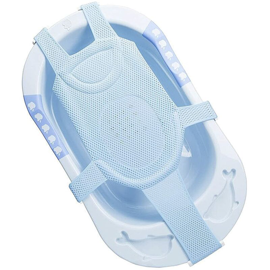 Baby Bath Pillow Newborn Non-Slip Bathtub Seat Adjustable Baby Bath Support Mat Baby Shower Bath Tub Mesh Seat for Bathtub, Blue