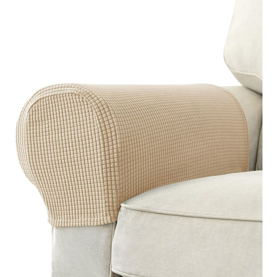 Set of 2 Jacquard Stretch Sofa Armchair Armrest Covers Anti-Slip Furniture Predector Armrest Slipcovers for Sofa Recliner Beige